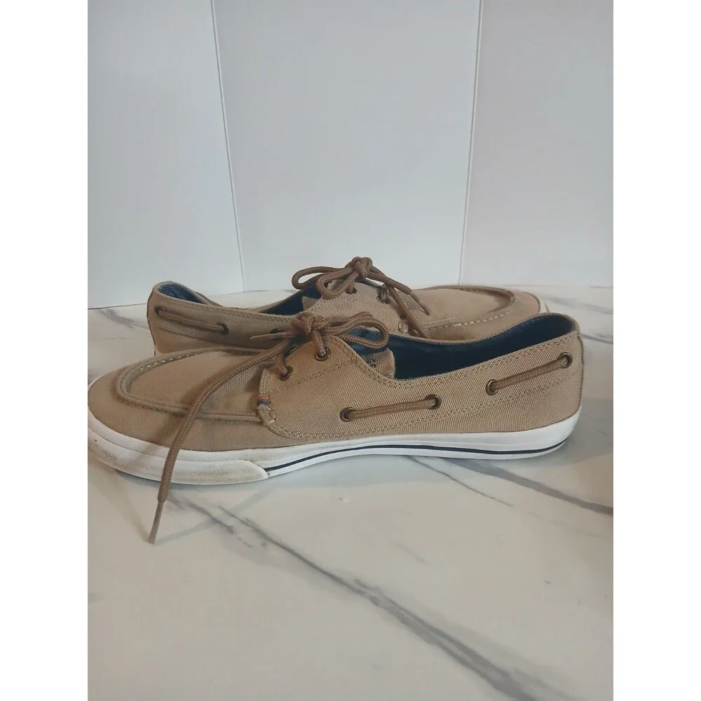 Tommy Hilfiger Men’s Size 9.5 Canvas Boat Shoes Tan Lace Up Casual Deck